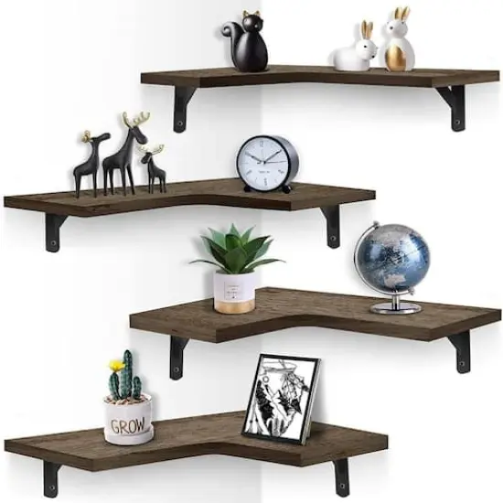 Brown Rustic Floating Corner Storage Shelf Set {1}