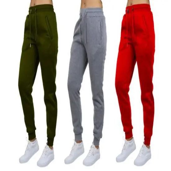 Galaxy by Harvic Women's Relaxed Fit Fleece-Lined Jogger Sweatpants 3 Pack Olive/Heather Gray/Red {1}