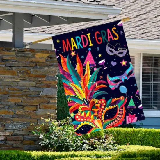 Mardi Gras Feathers and Masks Outdoor House Flag 40" x 28" {3}