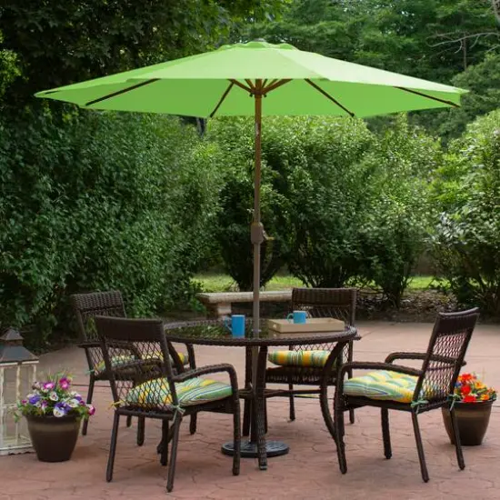 9ft. Outdoor Patio Market Umbrella with Hand Crank & Tilt Lime Green/Brown {3}