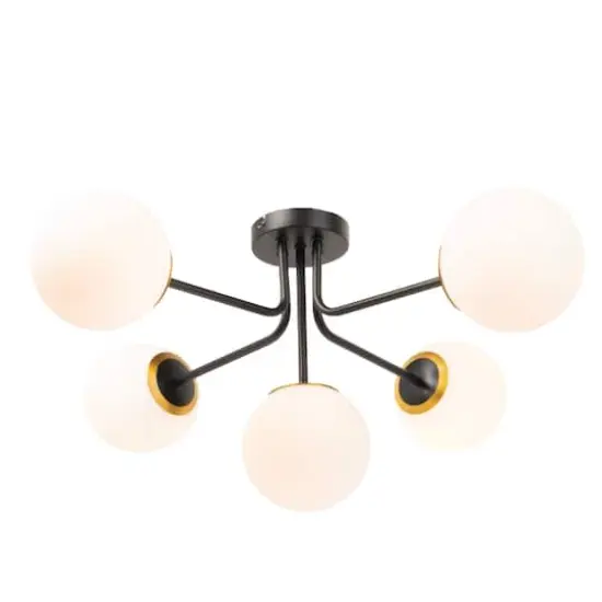 Hello Honey&reg; 27.5" Sputnik Semi-Flush Mount Opal Glass Ceiling Light Black & Gold {1}