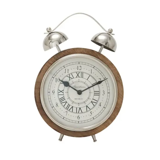 10" Brown Mango Wood & Aluminum Clock {1}