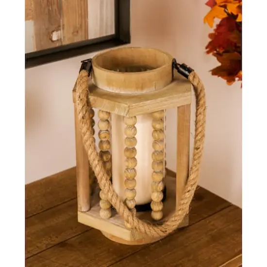 11" Light Brown Recycled Wood Candle Holder Lantern {9}