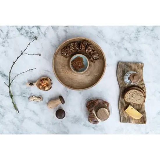 Hello Honey® 13.75" Mango Wood with Blue Enamel Center 2 Section Lazy Susan Server {5}