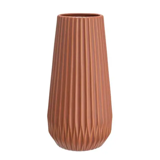 Hello Honey&reg; 11.4" Matte Terra Cotta Round Stoneware Fluted Vase with Embossed Lines {7}