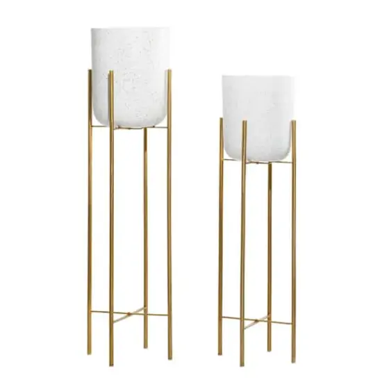 Set of 2 Gold Metal Contemporary Planter, 39", 46" {4}