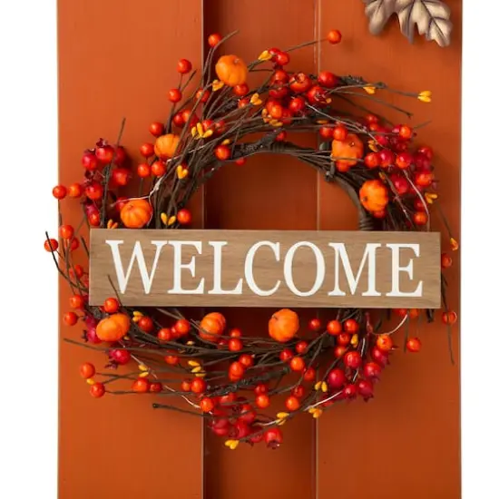 Glitzhome&reg; 30" Fall Lighted Pumpkin & Wreath D&eacute;cor {7}