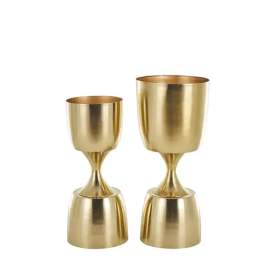 Gold Hourglass Shaped Metal Planter Set with Elevated Base {3}