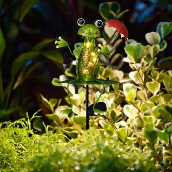 Glitzhome&reg; 39" Solar Lighted Frog Garden Stake {4}