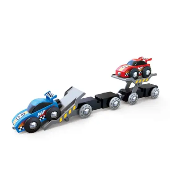 Hape Race Car Transporter Loading & Towing Playset {4}