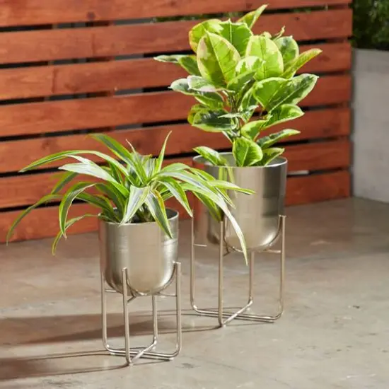 Metal Contemporary Stand Planter Set Silver {6}