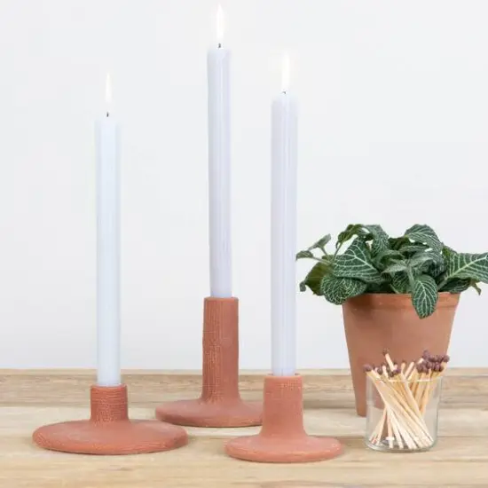 Hello Honey&reg; Stoneware Taper Candle Holder Set Red {8}