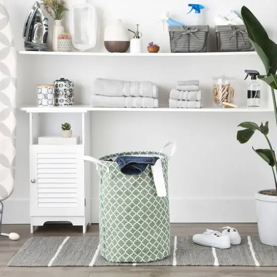 DII&reg; Round Lattice PE-Coated Cotton Polyester Laundry Hamper Artichoke Green {4}