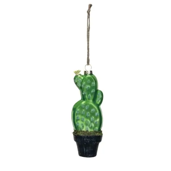 Hello Honey® 5.5" Hand-Painted Glass Potted Cactus Ornament {1}