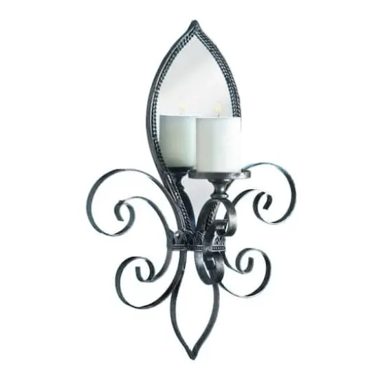 22" Mirrored Fleur-De-Lis Candle Wall Sconce {4}