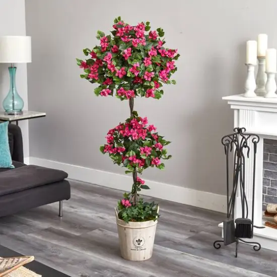 5.5ft. Pink Bougainvillea Topiary Tree with European Barrel Planter {5}