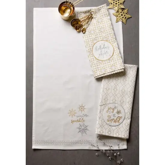 DII&reg; Assorted Winter Sparkle Embellished Dishtowel Set {4}