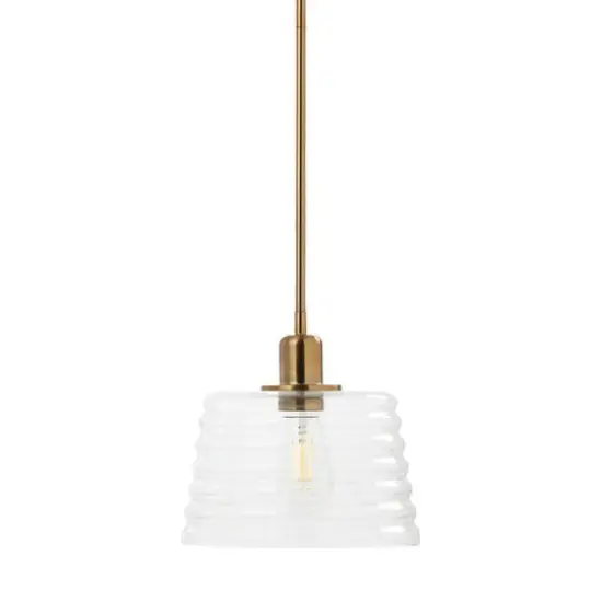 Hello Honey® Robert Stevenson Lighting Rhodes Metal & Clear Ribbed Glass Ceiling Light Brushed Brass {1}