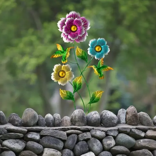 Glitzhome&reg; 34" Flowers & Hummingbirds Garden Stake {5}