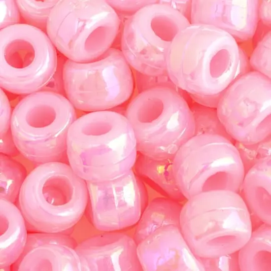 John Bead 9mm Opaque Plastic Pony Beads, 1,000ct. Pink AB {1}