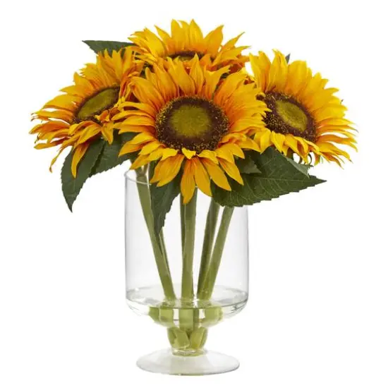 12'' Yellow Sunflower Arrangement in Glass Vase {1}