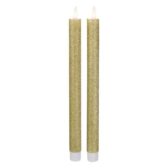 12" Gold Glittered Flameless Taper Candles, 2ct. {4}