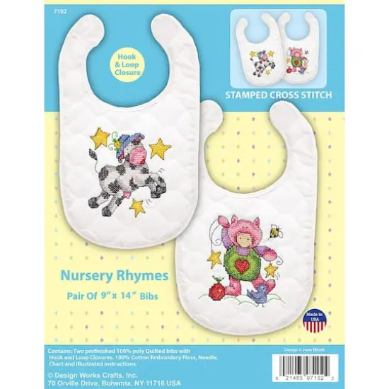 Design Works&trade; Nursery Rhymes Bibs Stamped Cross Stitch Kit {1}