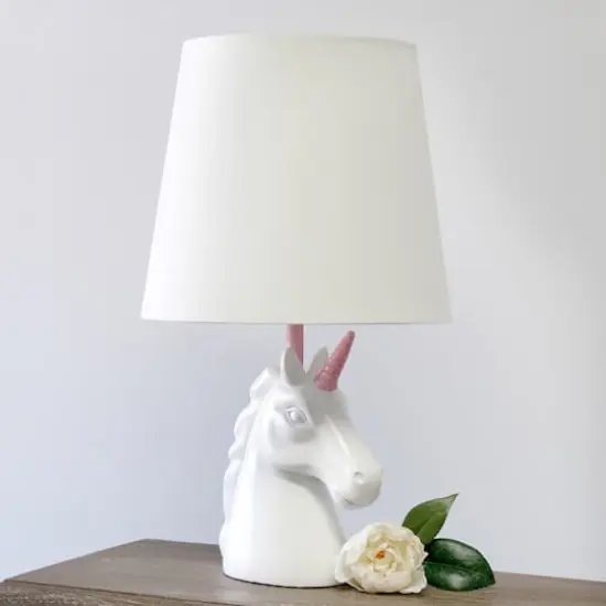 Simple Designs 15.5" Unicorn Table Lamp White/Pink Glitter {5}
