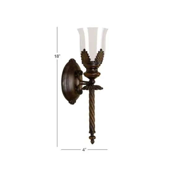 18'' Brown Glass Traditional Candle Wall Sconce {5}