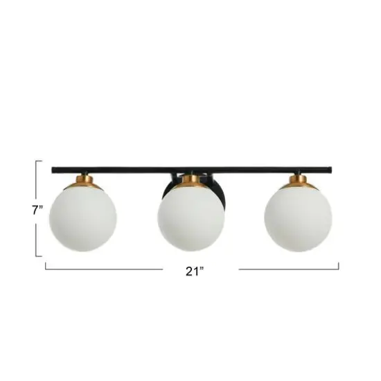 Hello Honey&reg; Robert Stevenson Lighting Lorne Metal & Frosted Glass 3-Light Vanity Matte Black/Brushed Gold {6}