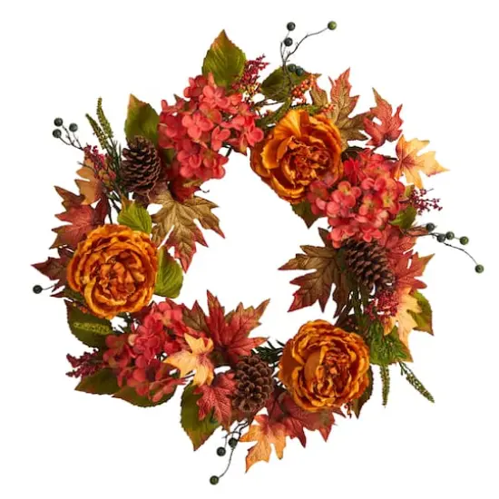 25" Ranunculus, Hydrangea & Berries Autumn Artificial Wreath {1}