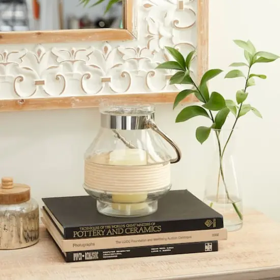 Clear Glass Country Cottage Candle Holder Lantern, 8" x 6" x 7" {10}