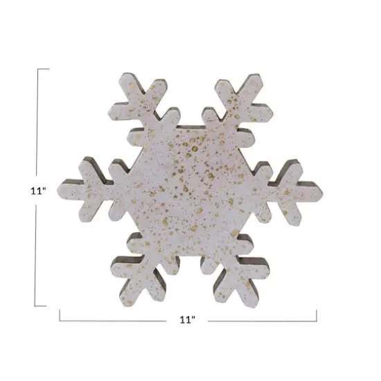 Hello Honey&reg; 11" Cream & Gold Mango Wood Snowflake Accent {5}