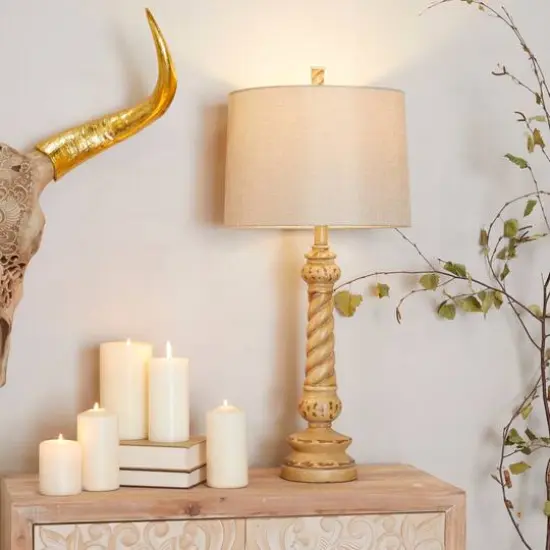 Brown Polystone Table Lamp Set of 2 14", 31" {10}