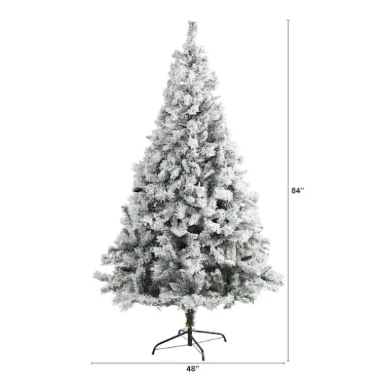 7ft. Unlit Flocked White River Mountain Pine & Pinecones Artificial Christmas Tree {3}