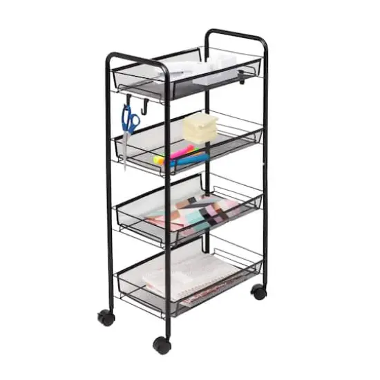 Honey Can Do Black 4-Tier Metal Rolling Cart with Trays {4}