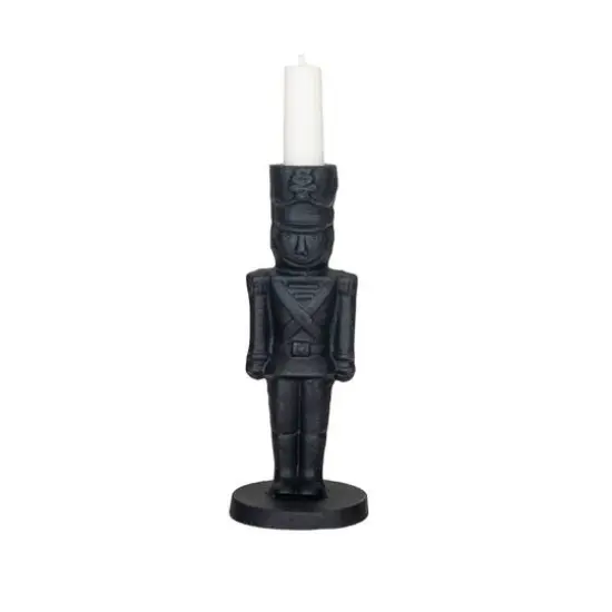 Hello Honey&reg; 7" Black Cast Metal Soldier Taper Candle Holder {4}