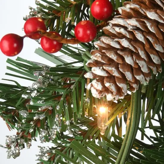 9' x 10" Pre-lit Glittery Mountain Spruce Artificial Christmas Garland with White Edged Cones, Red Berries and 50 Clear Lights {4}