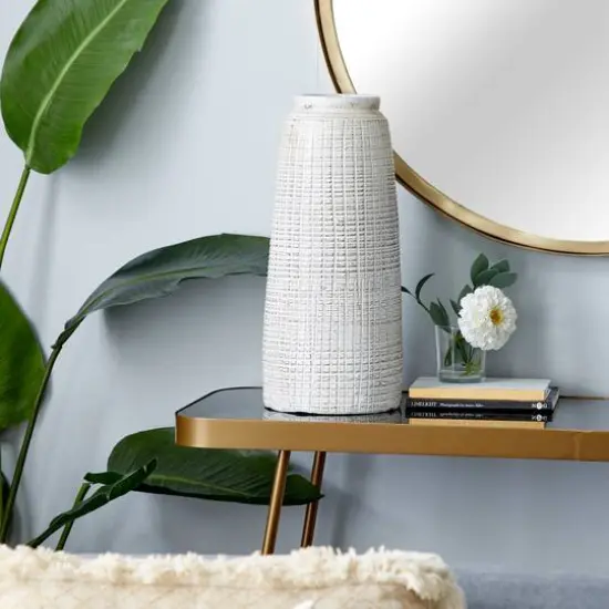 17" White Terracotta Coastal Vase {7}