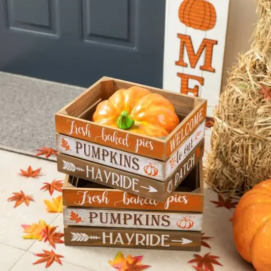 Glitzhome&reg; Wooden Pumpkin Crate Set {11}
