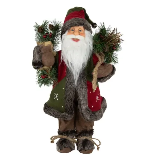 16" Country Rustic Standing Santa Claus with Knitted Snowflake Jacket {3}