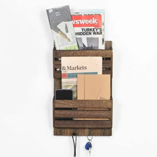 NEX&trade; Rustic Brown Mail and Key Holder with 4 Hooks {7}