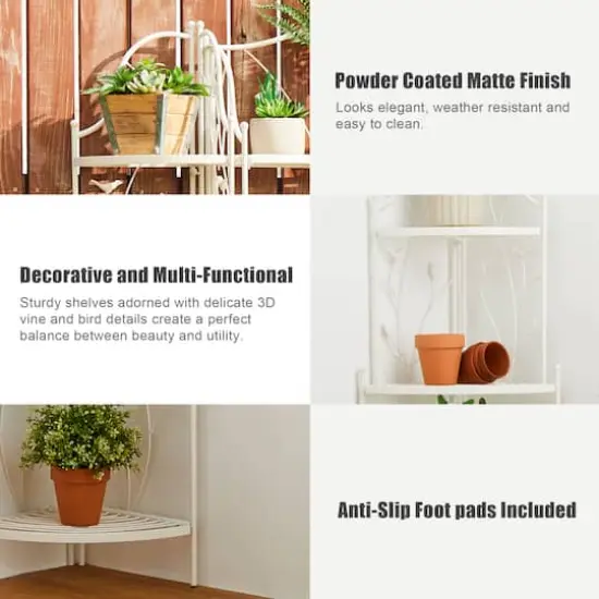 Glitzhome&reg; 4ft. Metal 4-Tiered Corner Shelf Stand White {5}