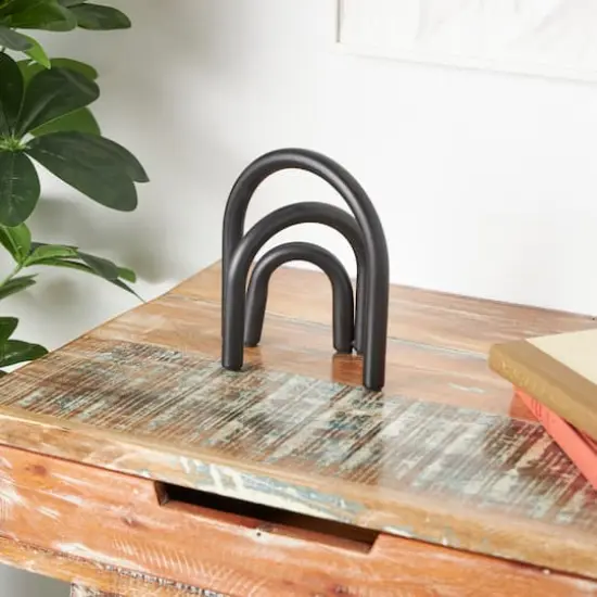 8" Black Metal Geometric Overlapping Arch Sculpture {3}