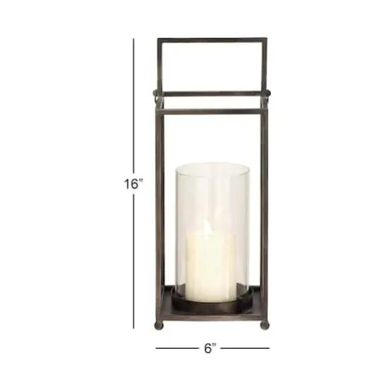 Black Iron Modern Candle Holder Lantern, 16" x 6" x 6" {7}