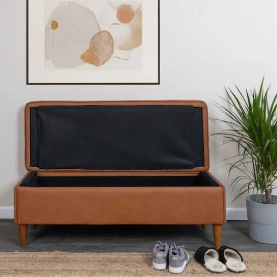 Hello Honey&reg; Cognac Vegan Leather Bench with Storage {4}