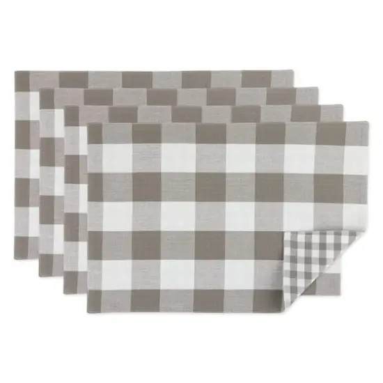 DII&reg; Gray & White Reversible Gingham & Buffalo Check Placemat Set, 4ct. {1}