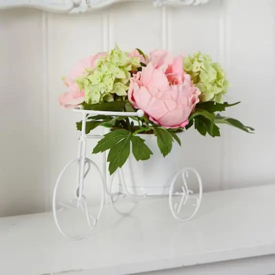 9.5" Peony & Hydrangea Arrangement in Tricycle Planter {3}