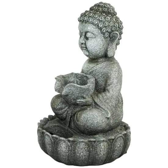 22" Buddha in Sukhasana Pose Outdoor Garden Water Fountain {6}