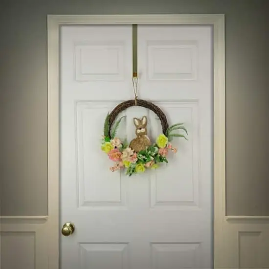 16" Bunny & Rose Flowers Hanging Wreath {3}